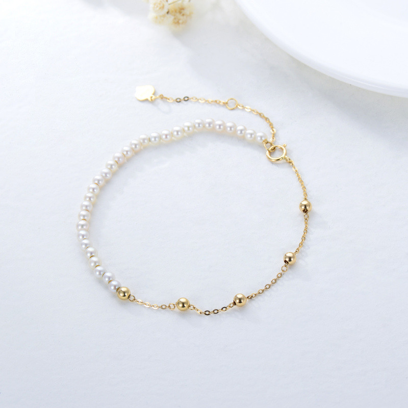 Pulsera de cadena con cuentas de perlas chapada en oro blanco y platino-3