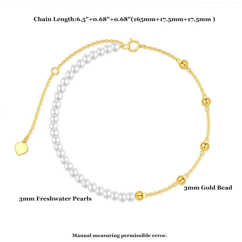 Pulsera de cadena con cuentas de perlas chapada en oro blanco y platino-5