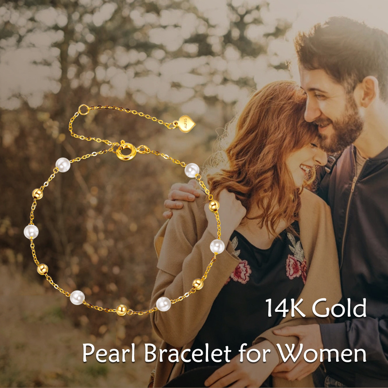 Bracelet à maillons en or 10 carats avec perles et perles de culture pour femme-6