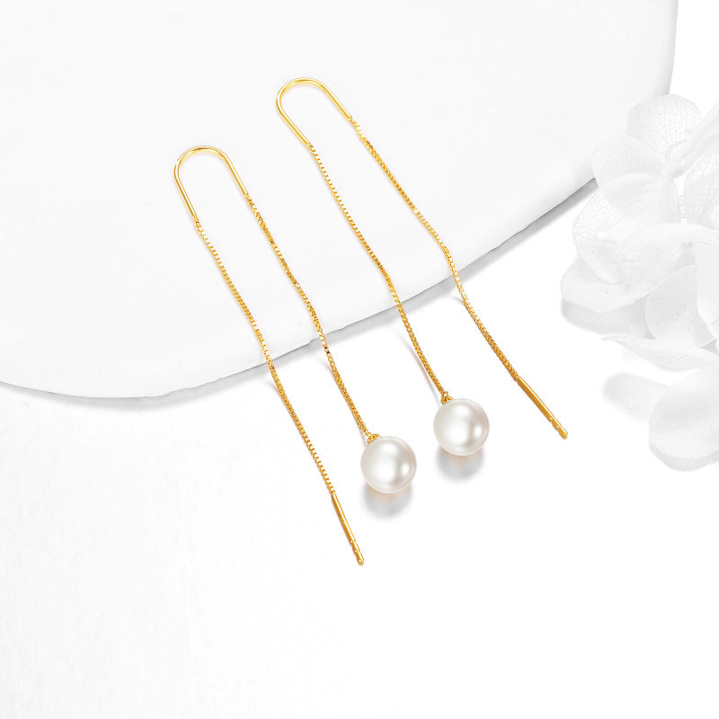 Boucles d'oreilles grimpantes en perles et perles d'or 10 carats-3