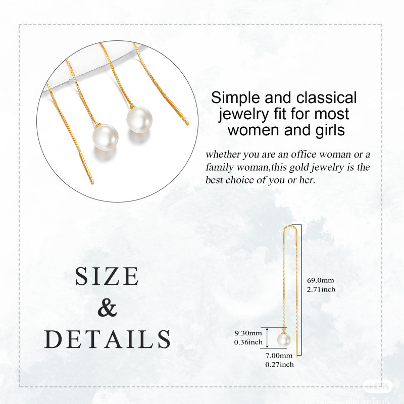 Boucles d'oreilles grimpantes en perles et perles d'or 10 carats-5
