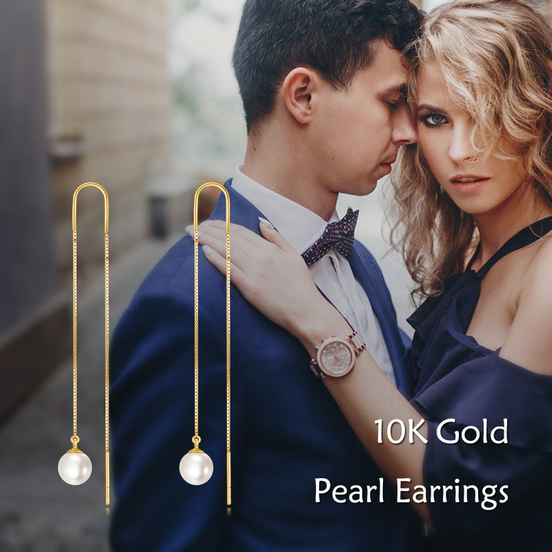 Boucles d'oreilles grimpantes en perles et perles d'or 10 carats-6