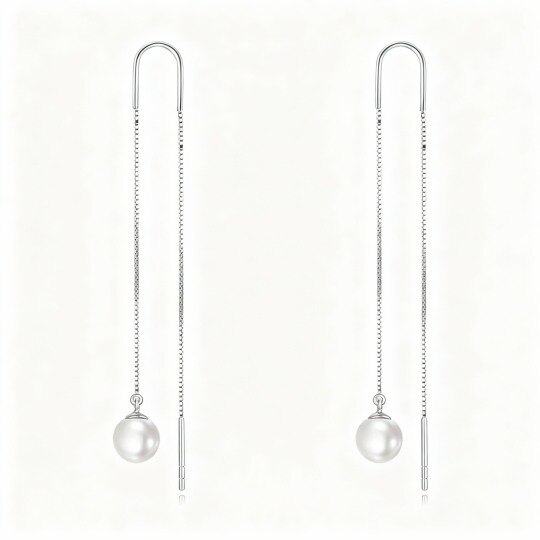 10K White Gold Pearl Bead Climber Earrings