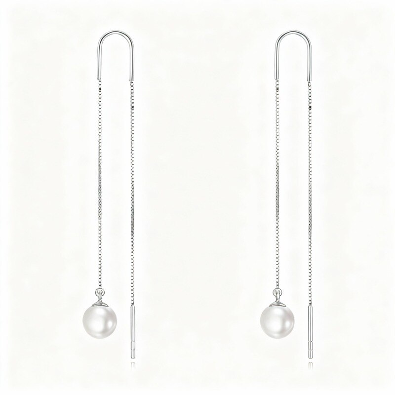 Boucles d'oreilles grimpantes en or blanc 10 carats avec perles-1