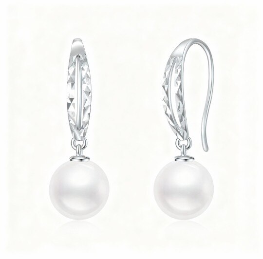 Boucles d'oreilles pendantes en or blanc 10 carats et perles