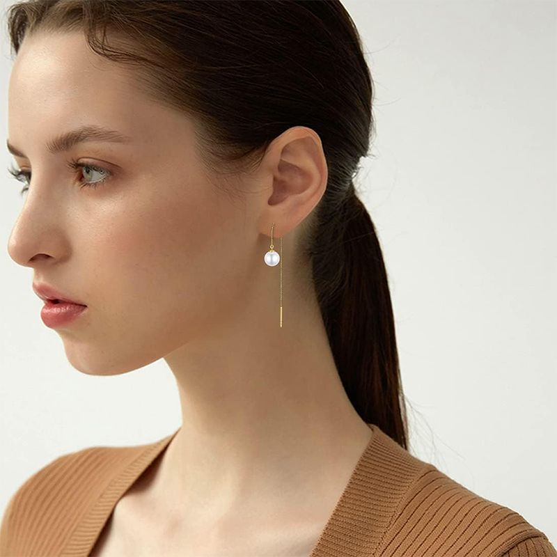Boucles d'oreilles pendantes en or rose 18 carats avec perles-2
