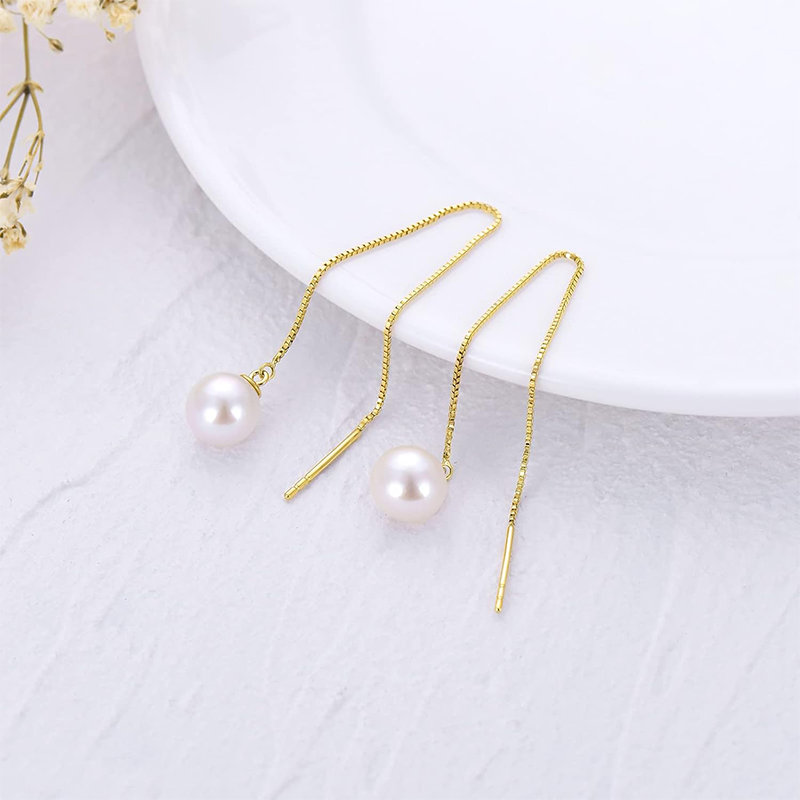 Boucles d'oreilles pendantes en or rose 18 carats avec perles-4