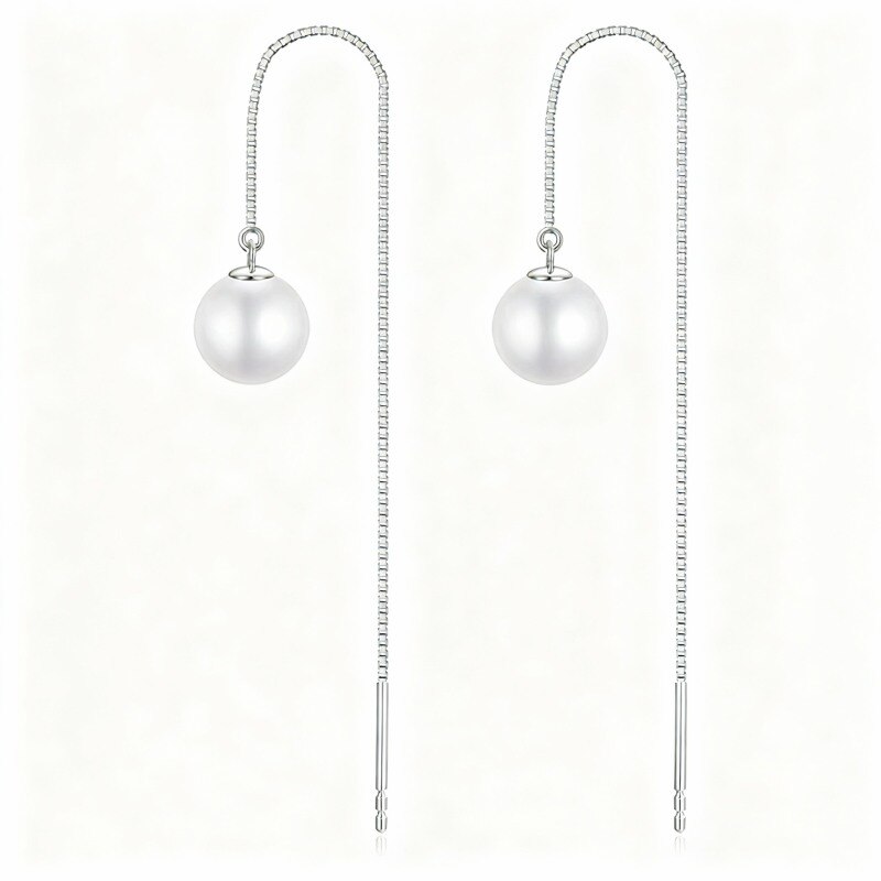 Boucles d'oreilles pendantes en or blanc 18 carats et perles-1