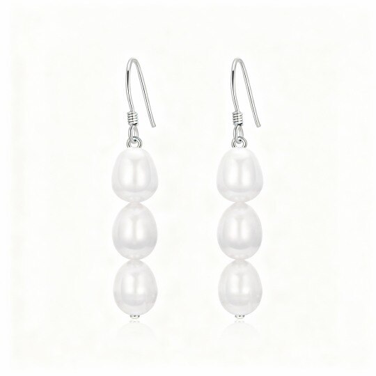 Boucles d'oreilles pendantes en or blanc 10 carats et perles