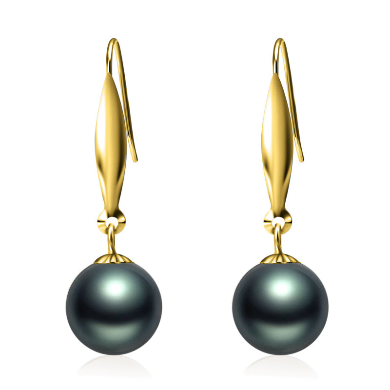 18K Gold Pearl Bead Drop Earrings-3