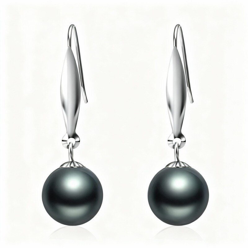 18K White Gold Pearl Bead Drop Earrings-1