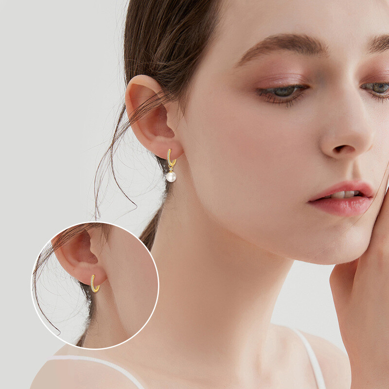 10K Rose Gold Pearl Bead Drop Earrings-2