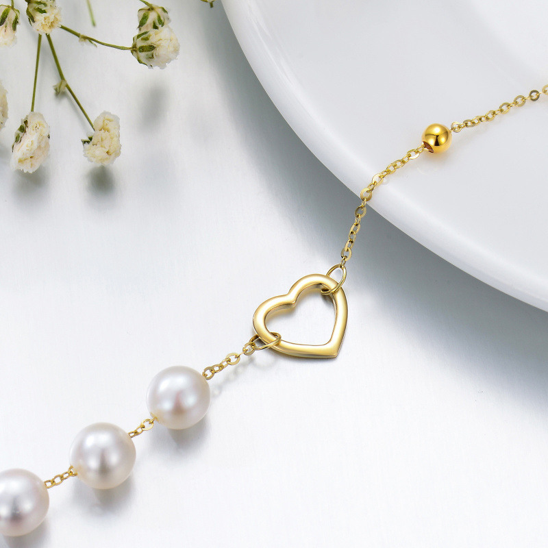 18K Gold Pearl Bead Heart Metal Beads Bracelet-3