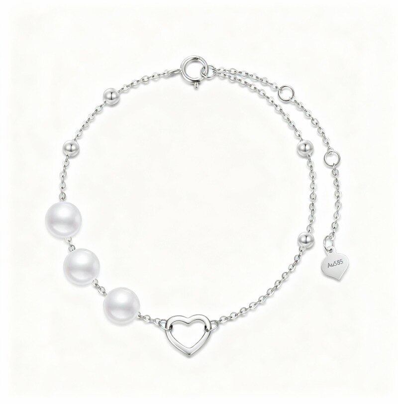 18K White Gold Pearl Bead & Heart Metal Beads Bracelet-1