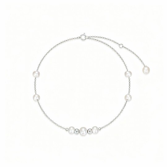 10K White Gold Pearl Bead Metal Beads Bracelet