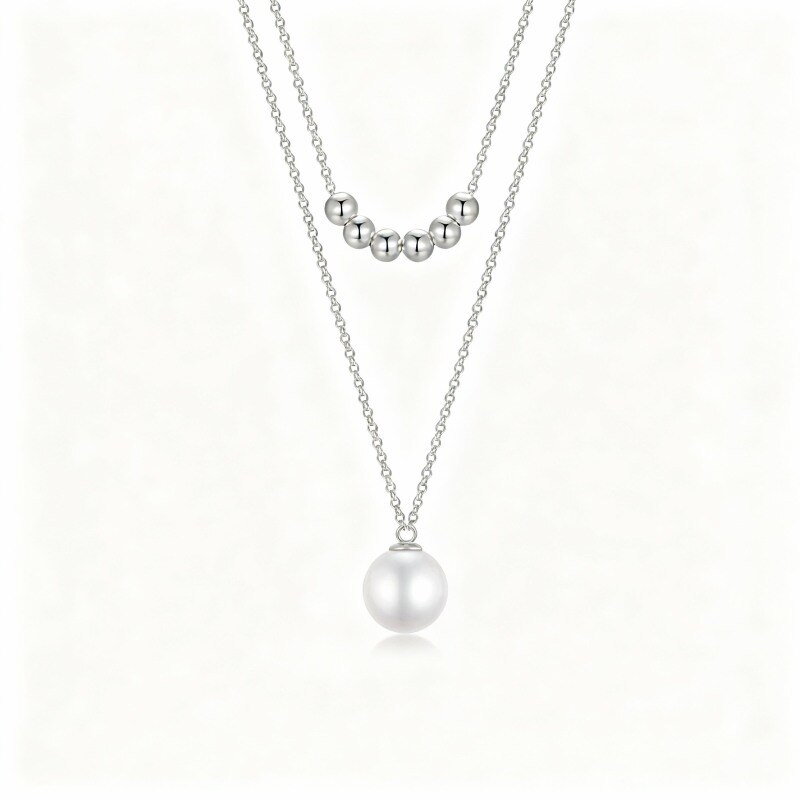 Collar con colgante de perlas chapado en oro blanco y platino-1