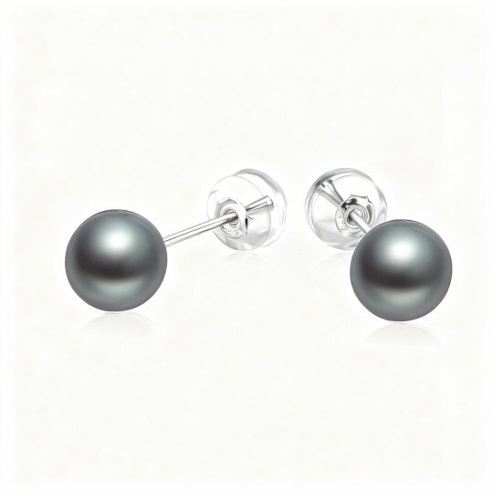 Boucles d'oreilles puces en or blanc 10 carats et perles