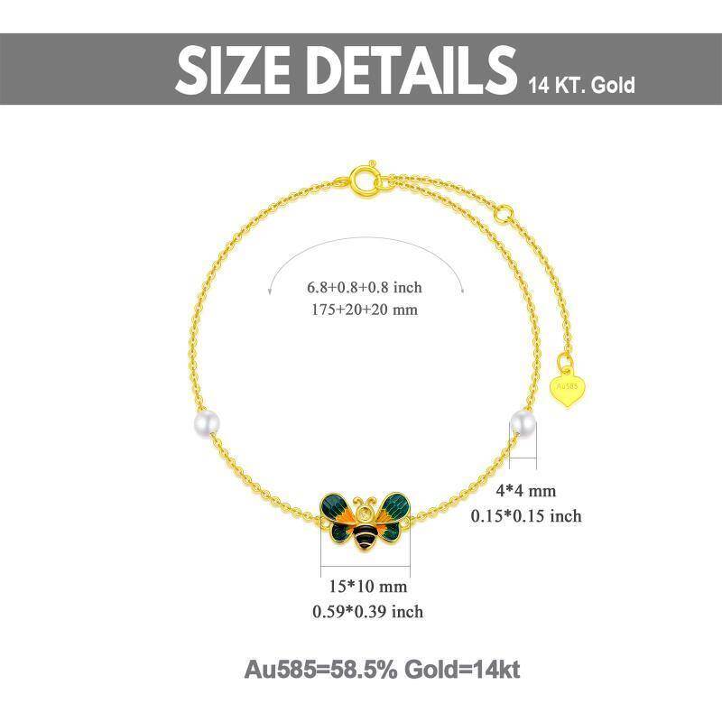 Pulsera con dije de abeja y perla en oro blanco de 14 quilates-4