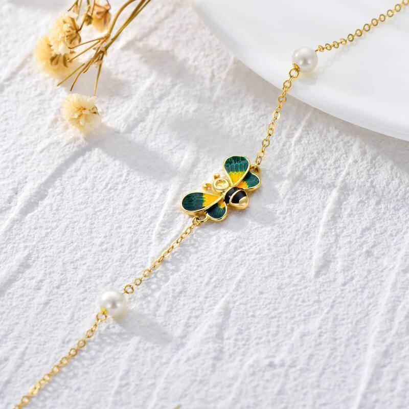Pulsera con dije de abeja y perla en oro blanco de 14 quilates-5