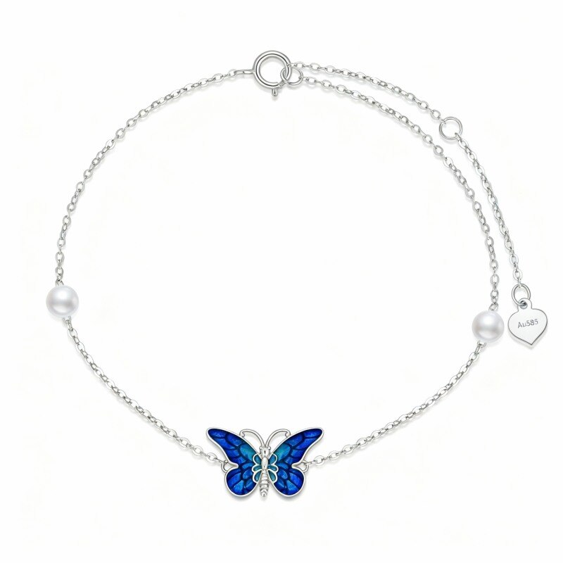 Pulsera con dije de mariposa y perla en oro blanco de 10 quilates-5