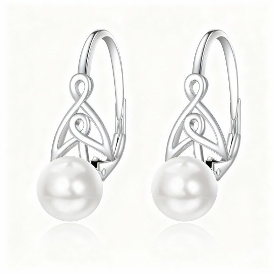 10K White Gold Pearl Celtic Knot Hoop Earrings