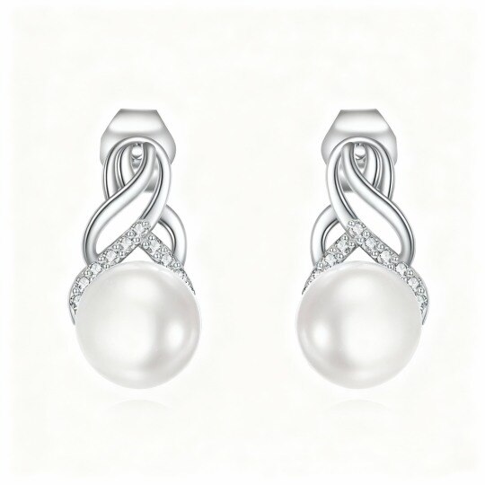 Boucles d'oreilles puces en or blanc 10 carats avec perles et nœud celtique