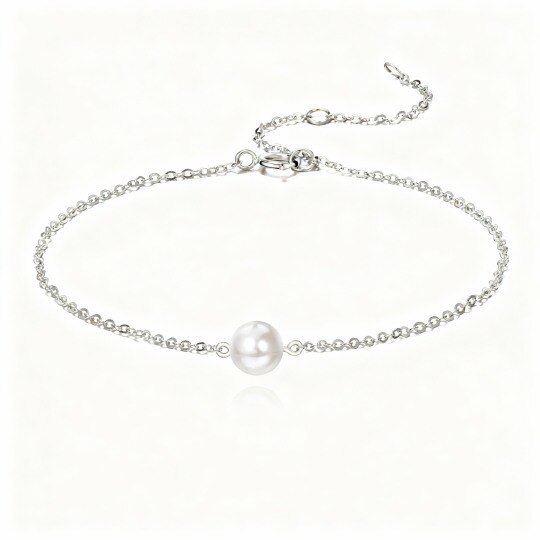10K White Gold Pearl Charm Bracelet