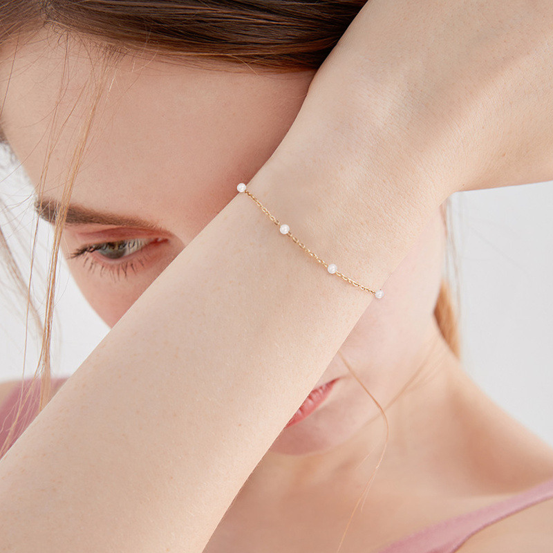 Pulsera con dije de perla de oro de 14 quilates-2