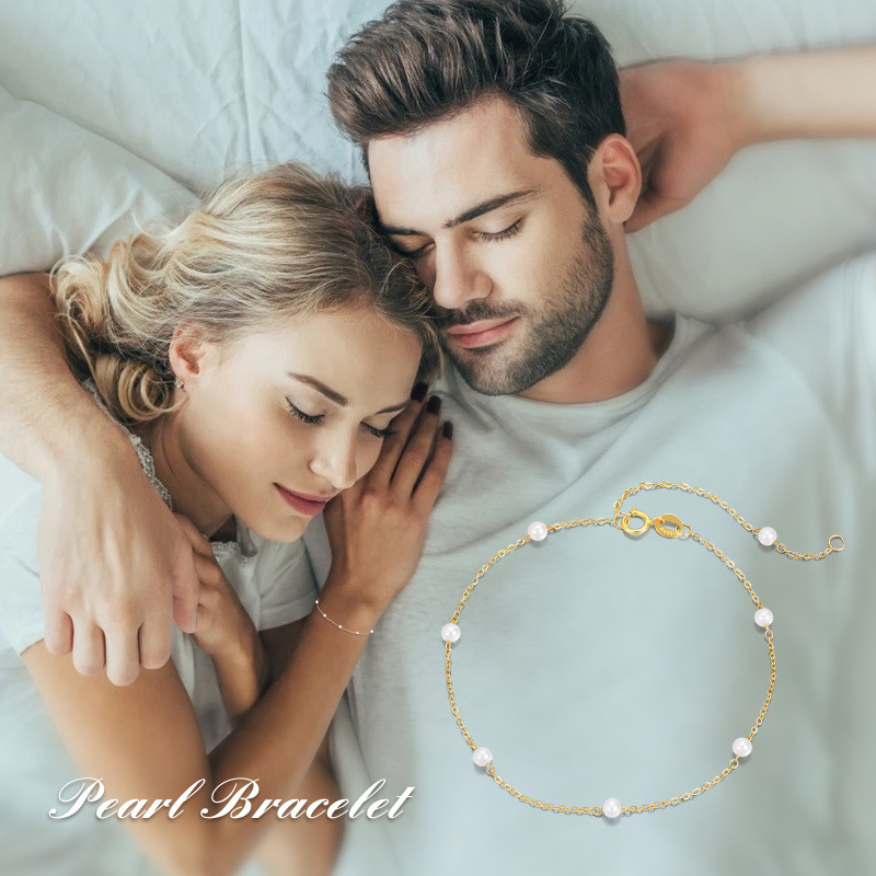 Pulsera con dije de perla de oro de 14 quilates-5