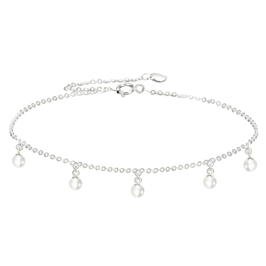 10K White Gold Pearl Charm Bracelet