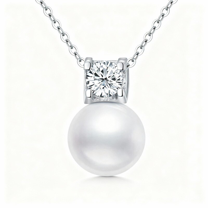 10K White Gold Pearl Couple & Grandmother & Mother & Mother & Daughter & Parents & Children & Sisters & Teacher Pendant Necklace-1