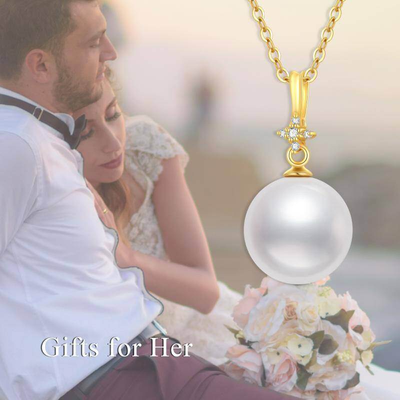 Collar con colgante de pareja de perlas y oro de 14 quilates-6