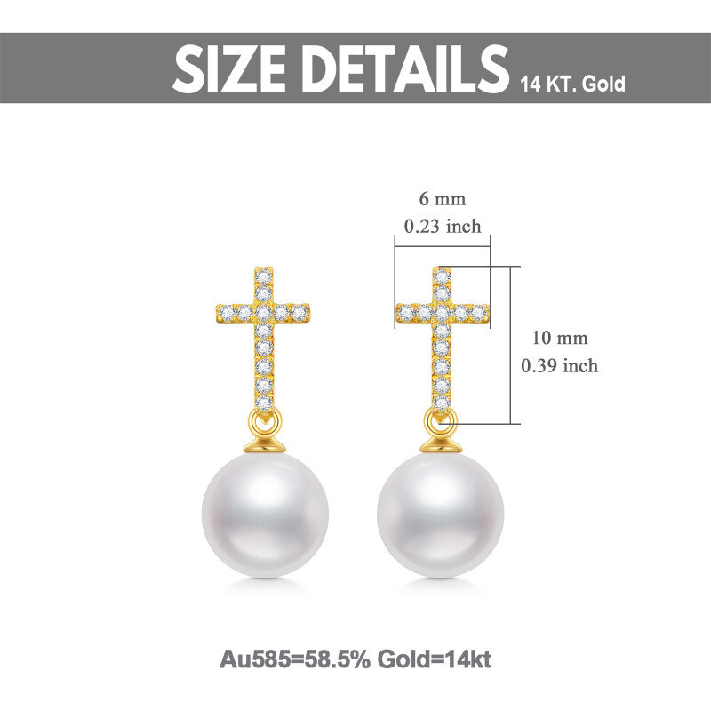 Pendientes colgantes de cruz con perlas y oro de 10 quilates-4
