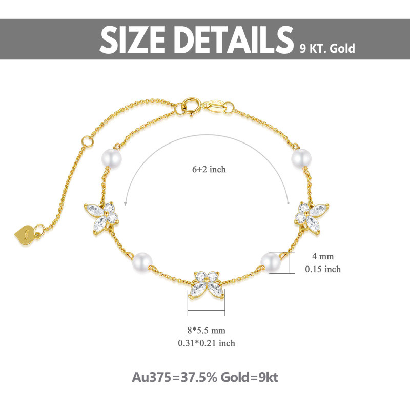 Pulsera con dije de mariposa de oro rosa de 18 quilates, perla y circonita cúbica-6