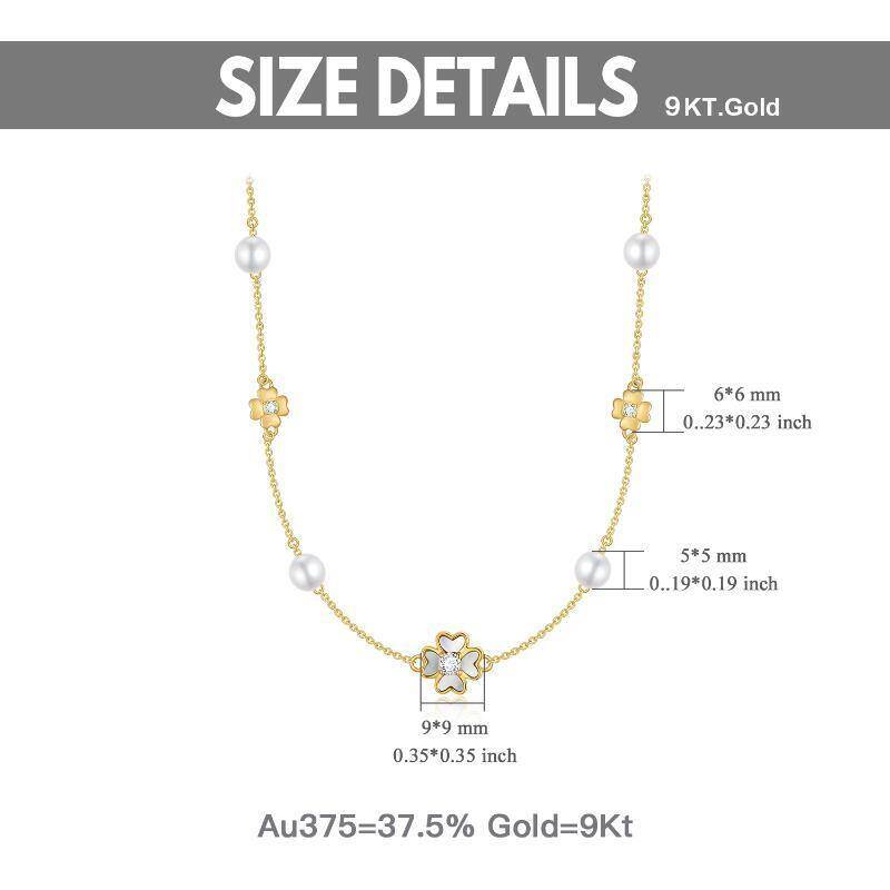 Gargantilla de metal con forma de trébol de cuatro hojas, perla y circonita cúbica en oro rosa de 10 quilates-5