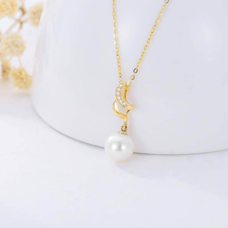 14K Gold Pearl & Cubic Zirconia Infinite Symbol Pendant Necklace-3
