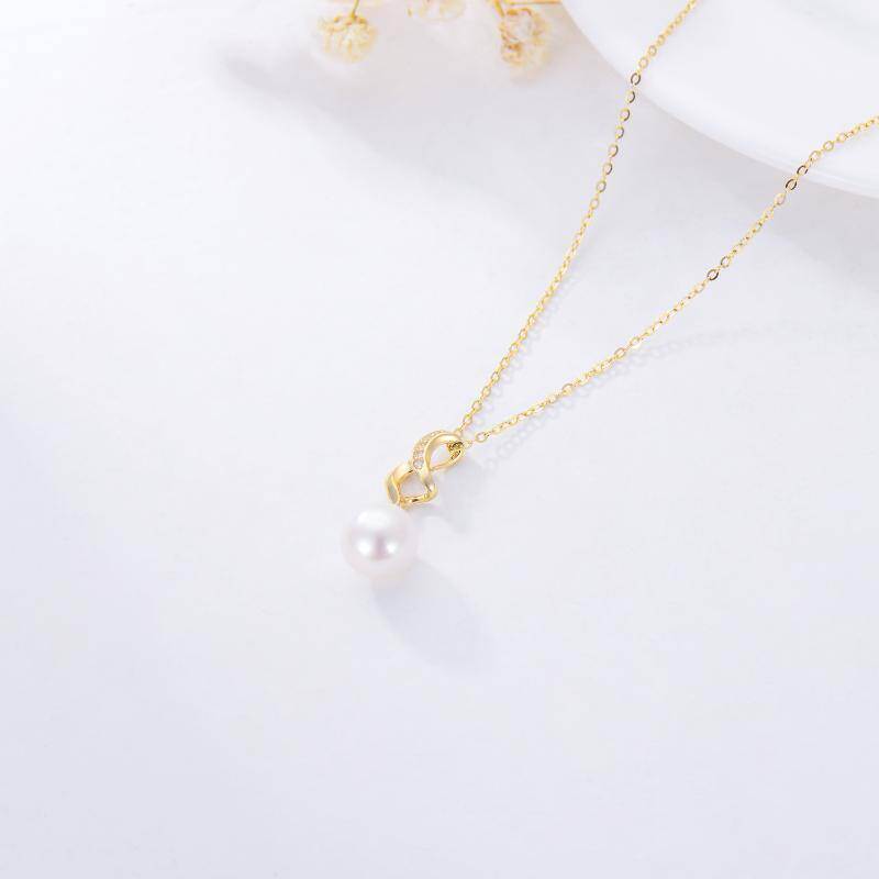 14K Gold Pearl & Cubic Zirconia Infinite Symbol Pendant Necklace-4