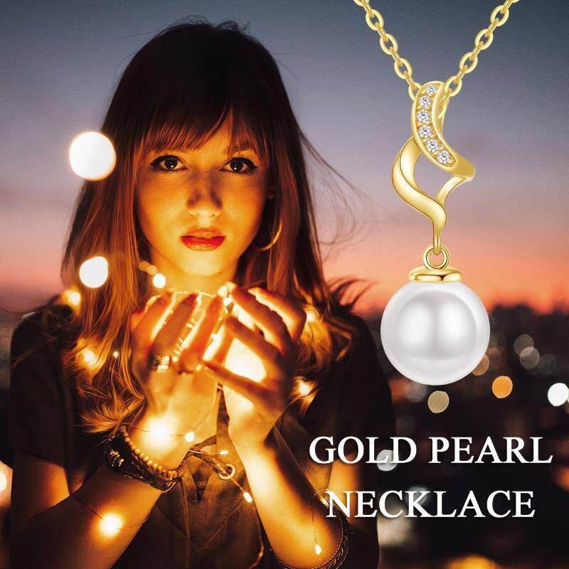 14K Gold Pearl & Cubic Zirconia Infinite Symbol Pendant Necklace-6
