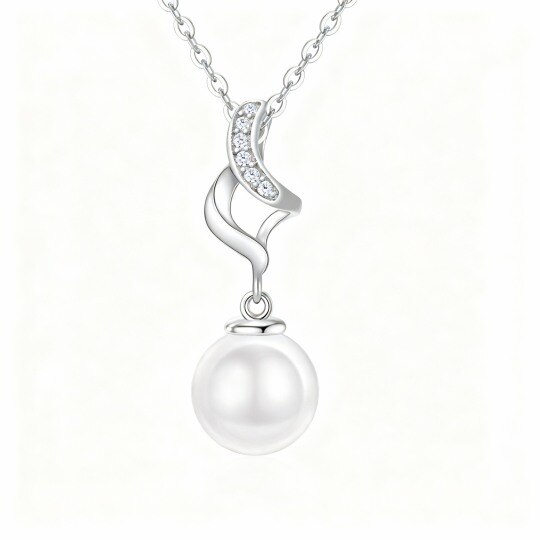 9K White Gold Pearl & Cubic Zirconia Infinity Symbol Pendant Necklace