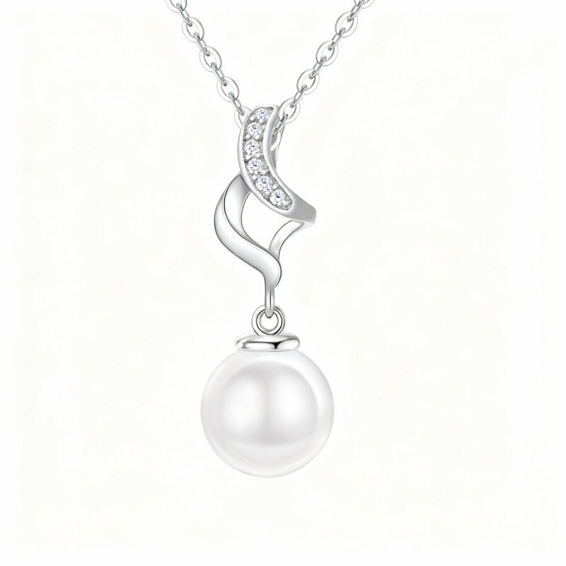 Collar con colgante de oro blanco de 18 quilates, perla y circonita cúbica con símbolo de infinito-1