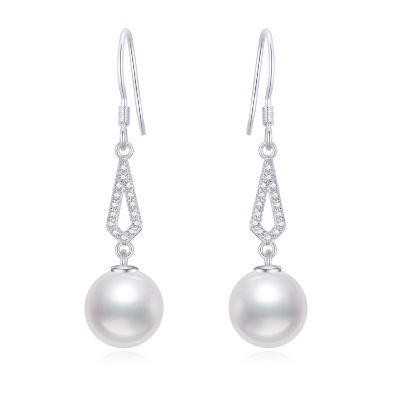 Pendientes colgantes de platino con forma de perla chapados en oro blanco-2