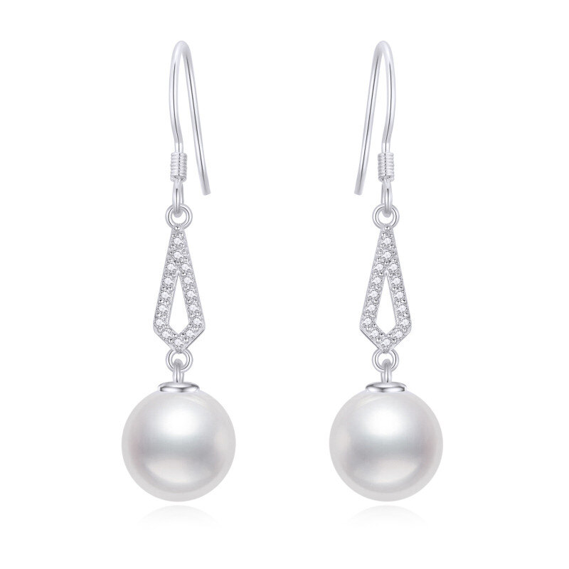 Pendientes colgantes de platino con forma de perla chapados en oro blanco-1