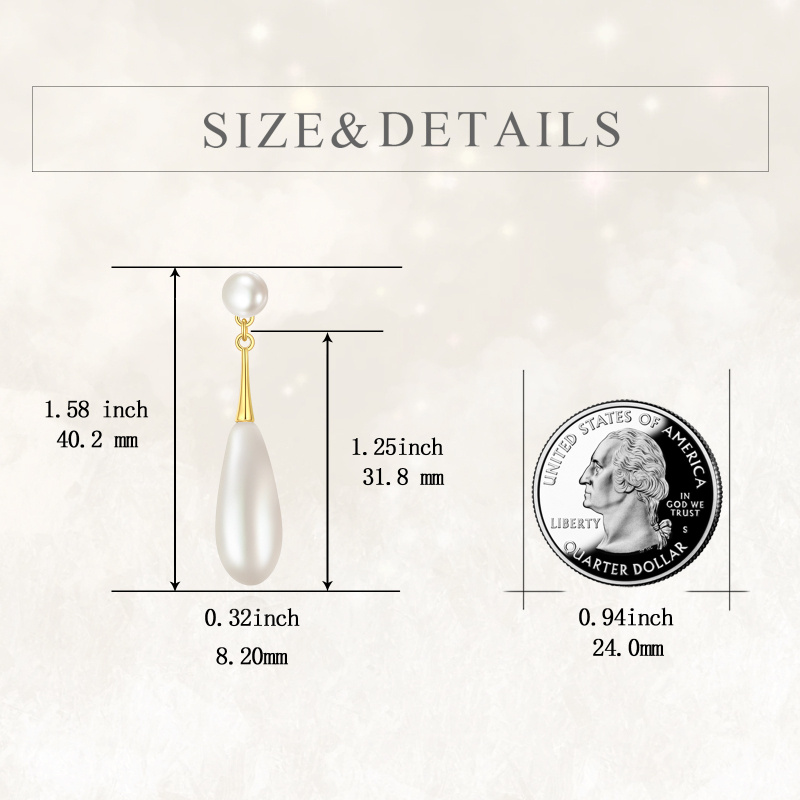 10K White Gold Pearl Drop Shape Drop Earrings-5