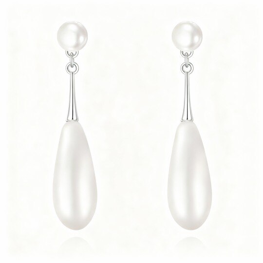 Boucles d'oreilles pendantes en or blanc 10 carats, forme perle