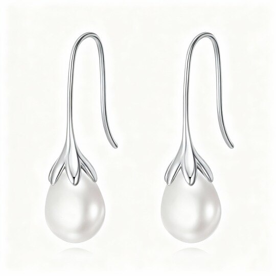 10K White Gold Pearl Drop Shape Drop Earrings