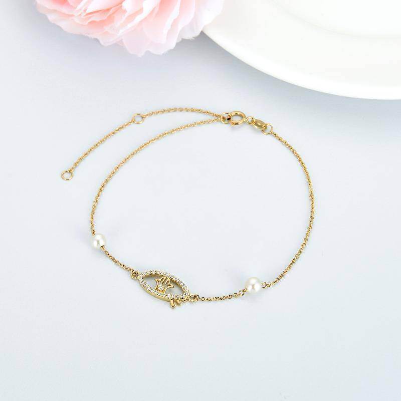 Pulsera con dije de ojo del diablo de perla y oro de 10 quilates-4
