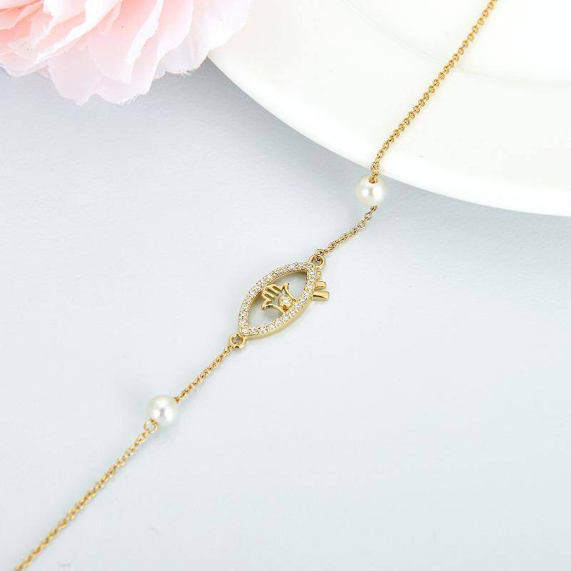Pulsera con dije de ojo del diablo de perla y oro de 10 quilates-5