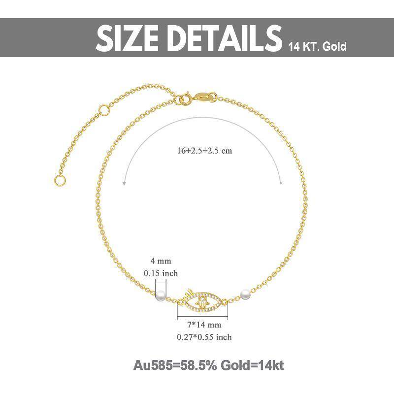 Pulsera con dije de ojo del diablo de perla y oro de 10 quilates-6