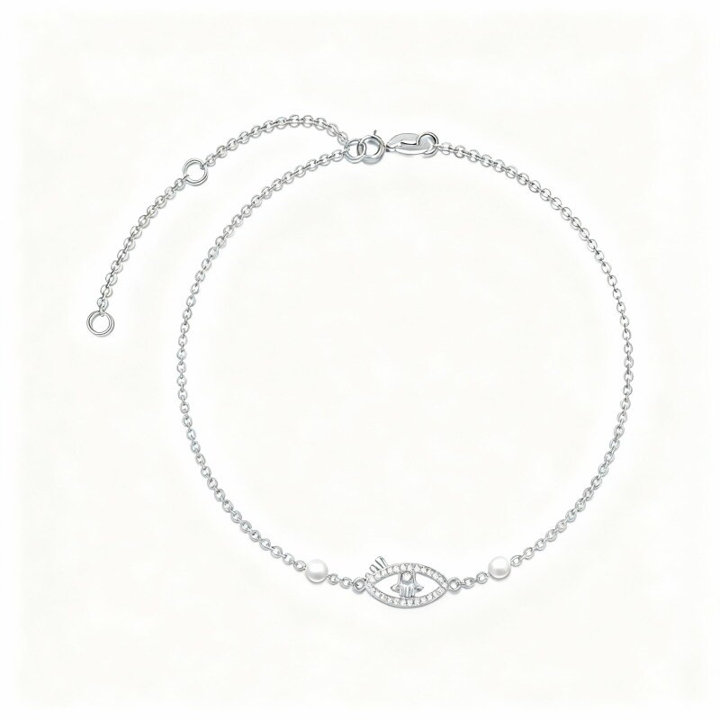 Pulsera de platino con dije de ojo turco de perla chapada en oro blanco-1