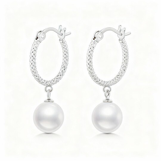 Boucles d'oreilles créoles Fleur de Vie en or blanc 10 carats et perles